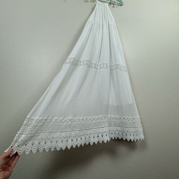 NWT Old Navy Boho Gauzy Crochet Lace Tiered A-Line Halter Midi Dress White Med - Picture 10 of 16